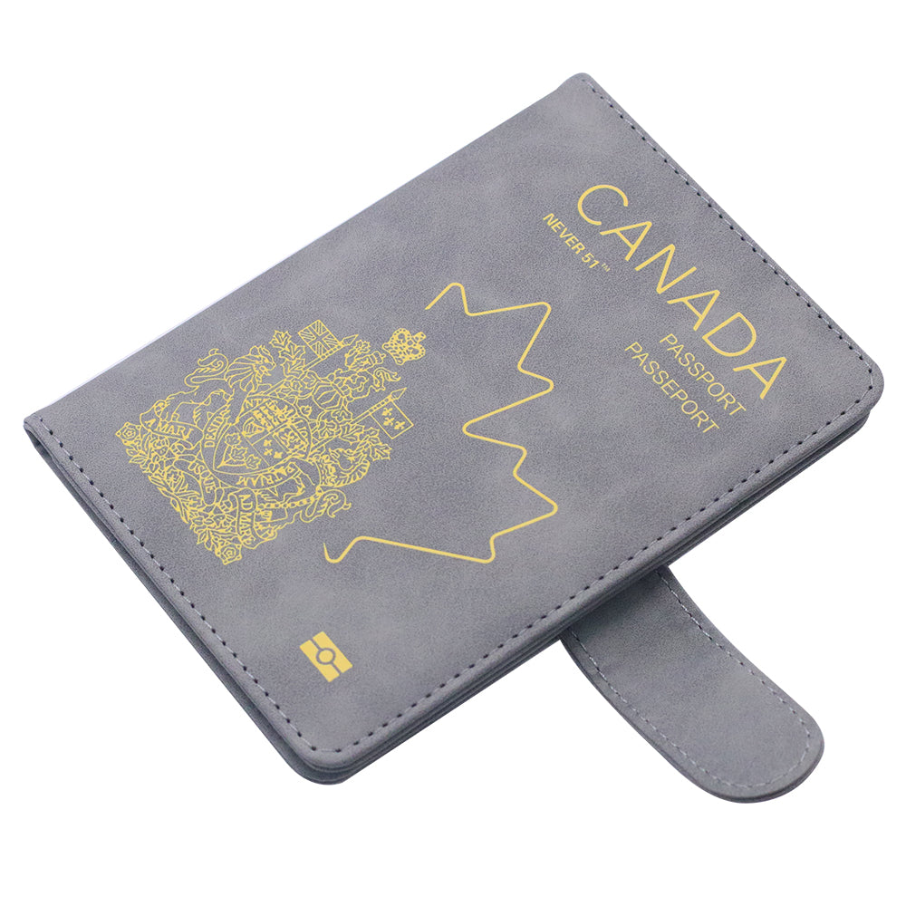 Passport holder with magnetic buckle with logo Never 51-Grey