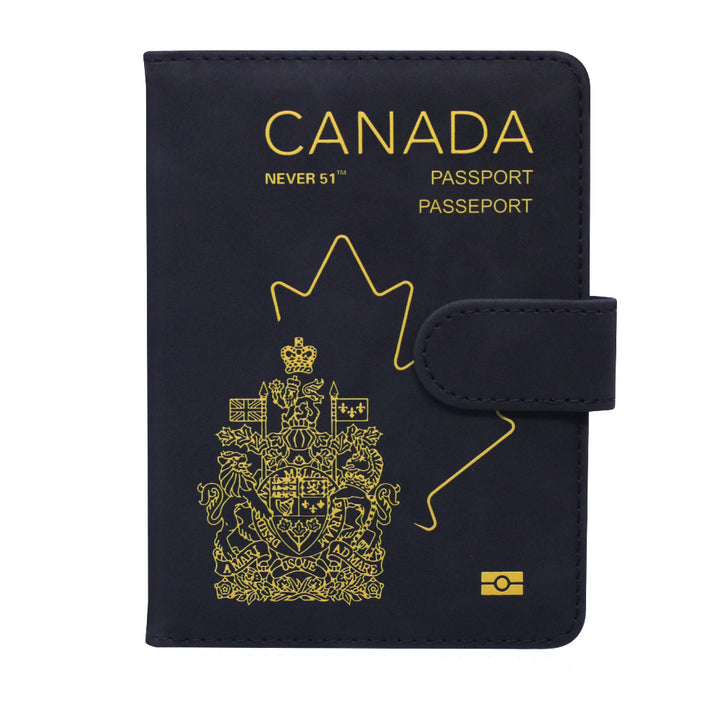 Passport holder with magnetic buckle with logo Never 51-Black