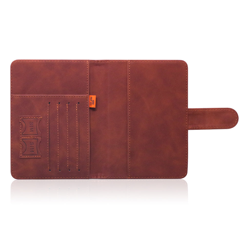 Passport holder with magnetic buckle with logo Never 51-Brown color