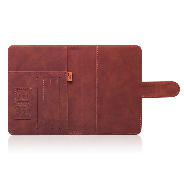 Passport holder with magnetic buckle with logo Never 51-Brown color