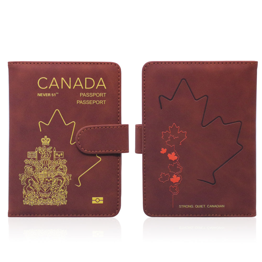 Passport holder with magnetic buckle with logo Never 51-Brown color