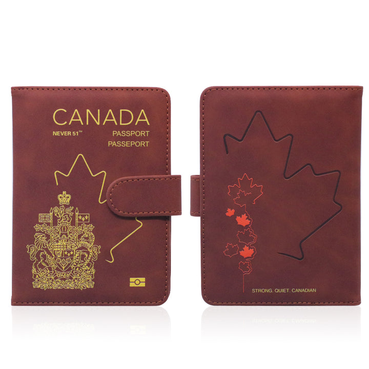 Passport holder with magnetic buckle with logo Never 51-Brown color