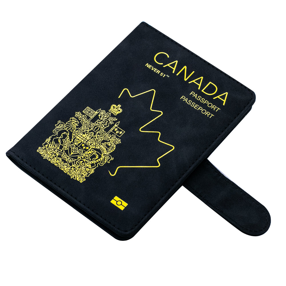 Passport holder with magnetic buckle with logo Never 51-Black