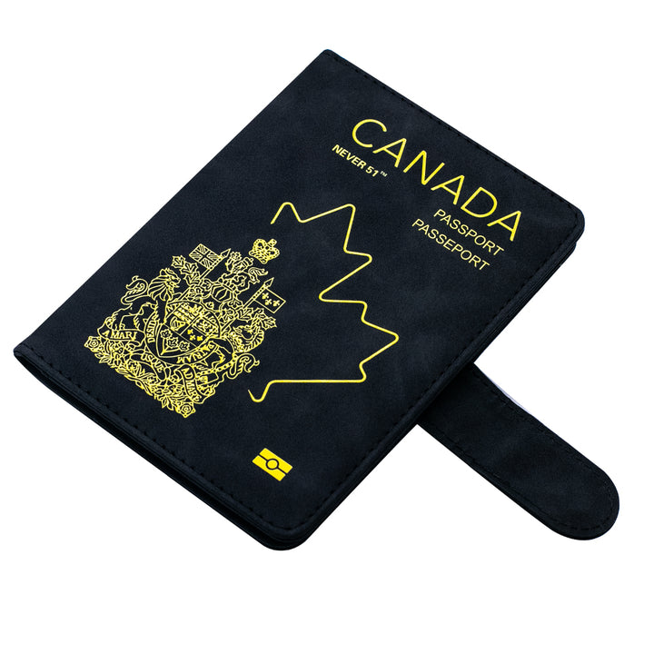Passport holder with magnetic buckle with logo Never 51-Black