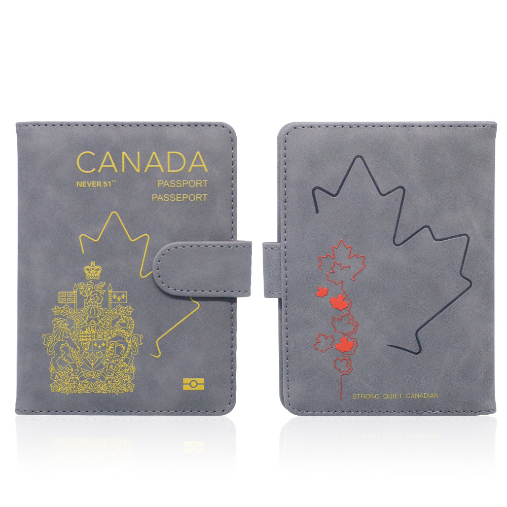 Passport holder with magnetic buckle with logo Never 51-Grey