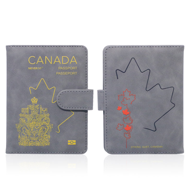 Passport holder with magnetic buckle with logo Never 51-Grey