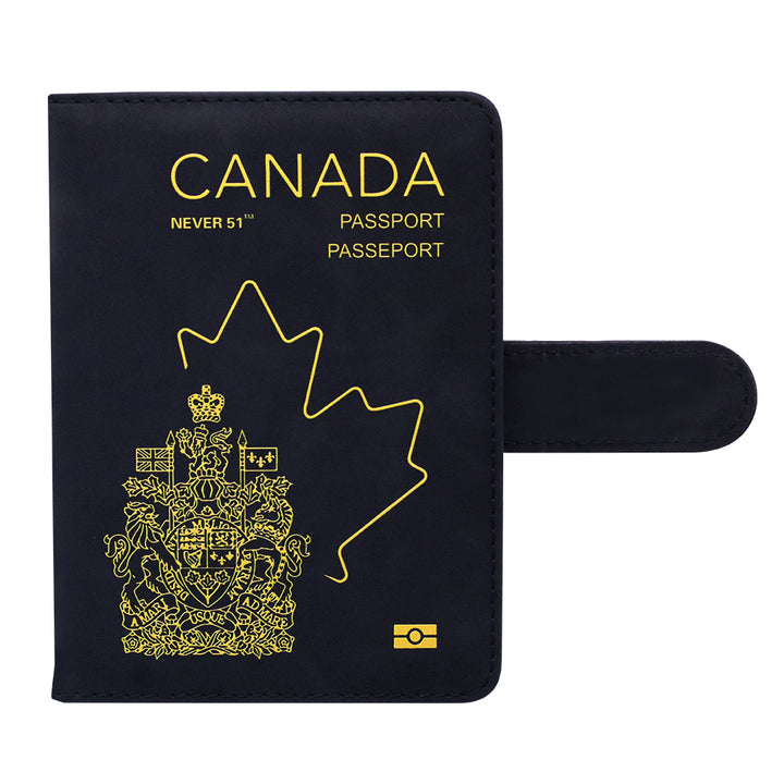 Passport holder with magnetic buckle with logo Never 51-Black