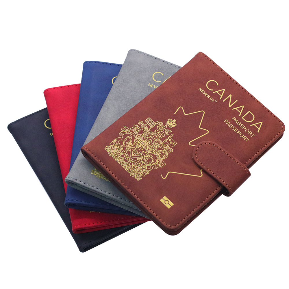 Passport holder with magnetic buckle with logo Never 51-Red