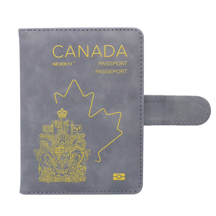 Passport holder with magnetic buckle with logo Never 51-Grey