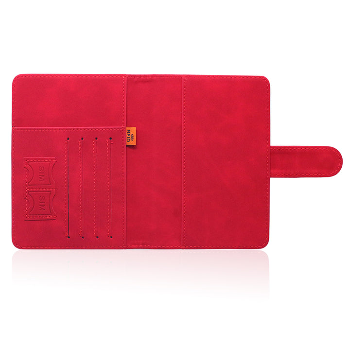 Passport holder with magnetic buckle with logo Never 51-Red