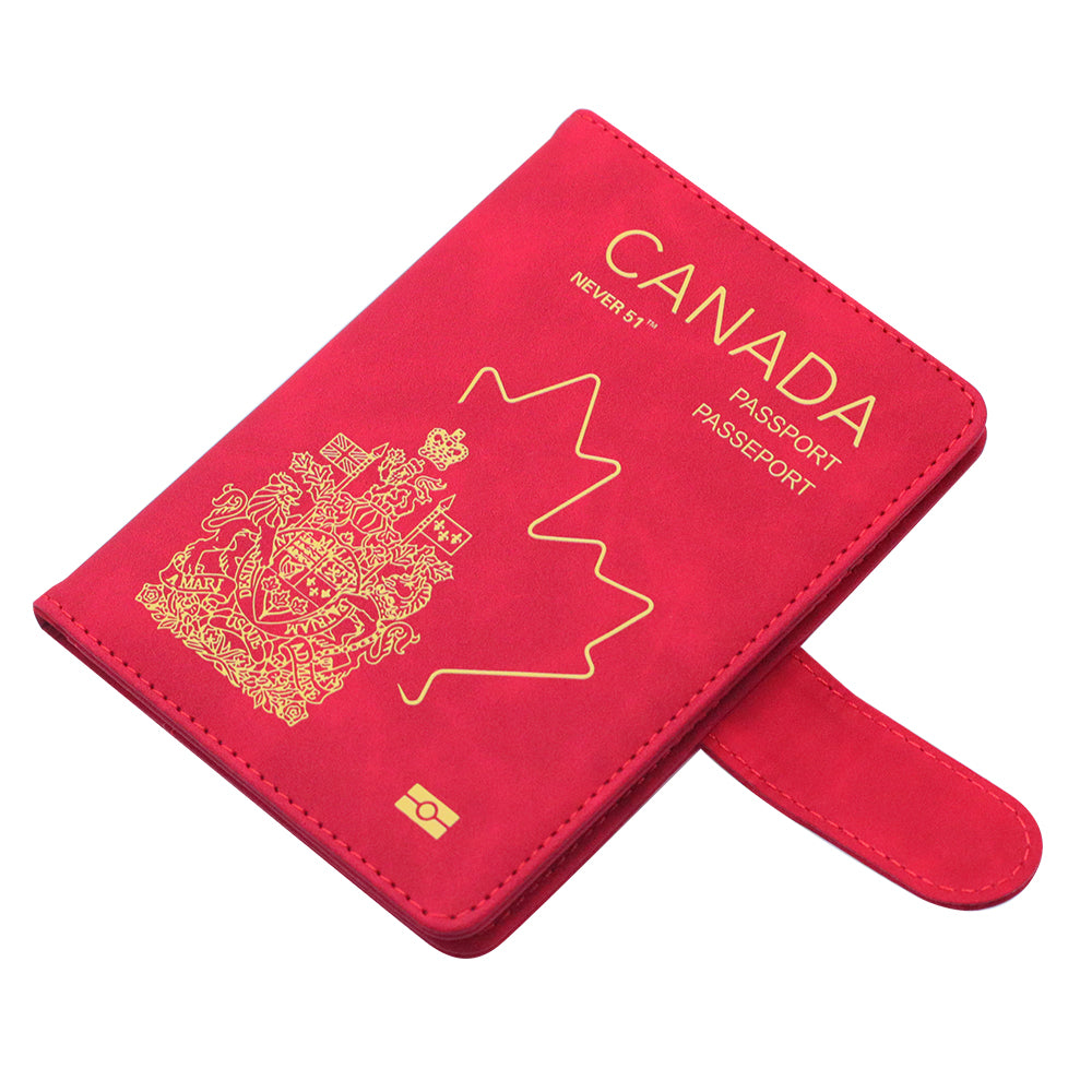 Passport holder with magnetic buckle with logo Never 51-Red