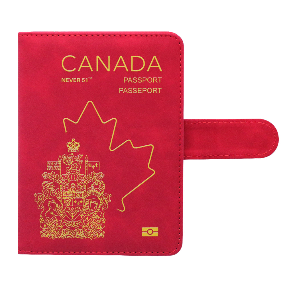 Passport holder with magnetic buckle with logo Never 51-Red