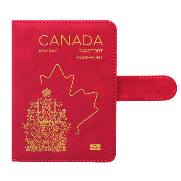Passport holder with magnetic buckle with logo Never 51-Red