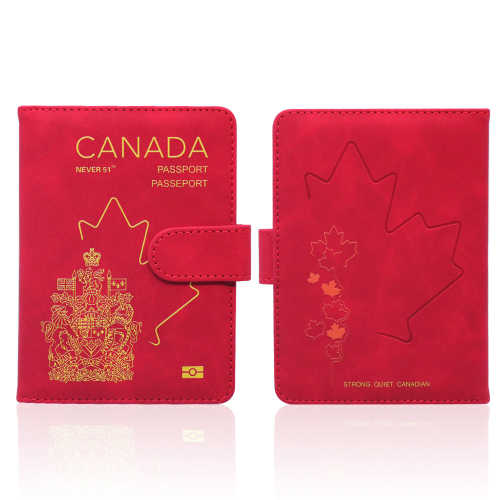 Passport holder with magnetic buckle with logo Never 51-Red