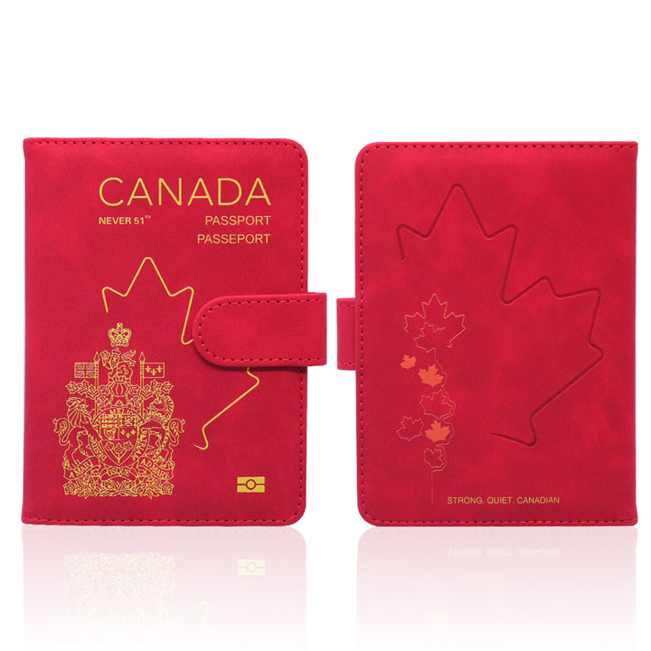 Passport holder with magnetic buckle with logo Never 51-Red