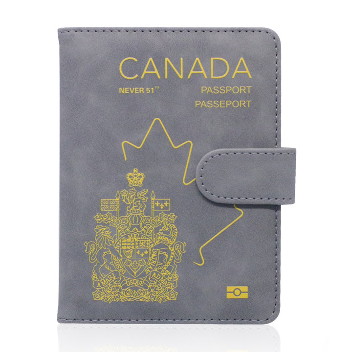 Passport holder with magnetic buckle with logo Never 51-Grey