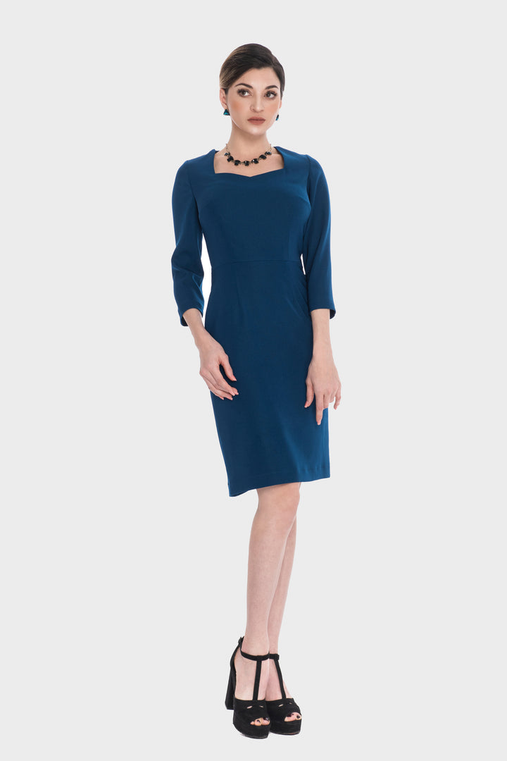 Sheath Dress, Semi-Fitted with Lined Bodice-Blue
