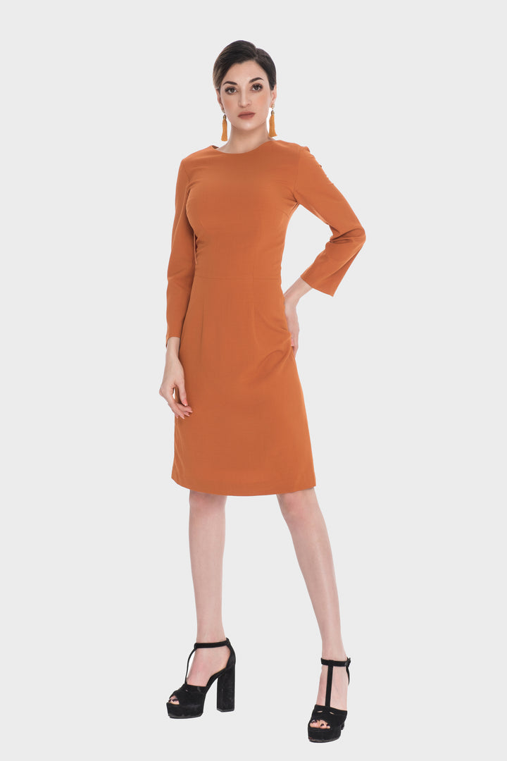 Sheath Dress, Semi-Fitted with Lined Bodice-Orange color
