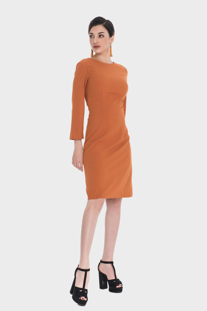 Sheath Dress, Semi-Fitted with Lined Bodice-Orange color