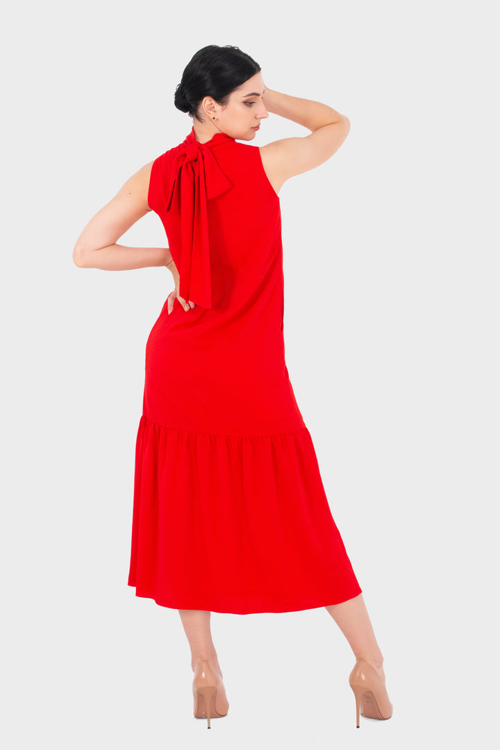 Tie neck Maxi dress with side pocket