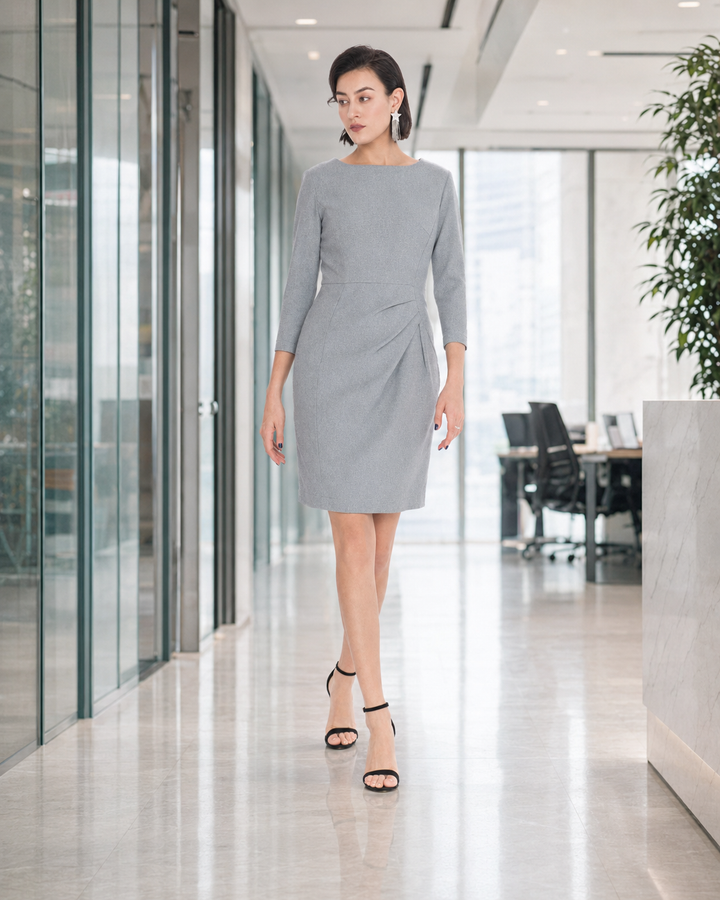 Asymmetrical Pleated Waist Sheath Dress