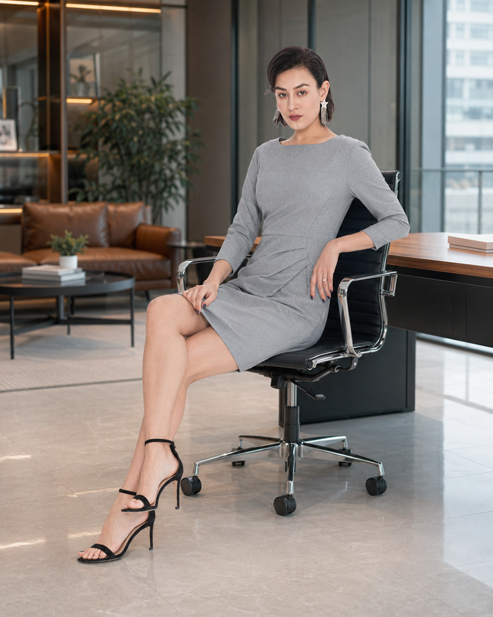 Asymmetrical Pleated Waist Sheath Dress