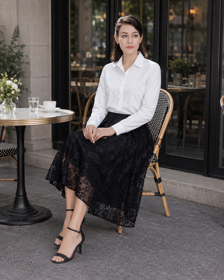 Aurelia Floral Lace A-Line Midi Skirt – Black
