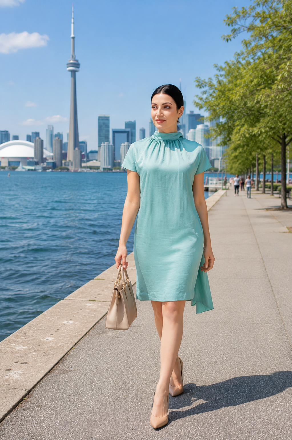 High Neck Shift Dress with Back Scarf Tie