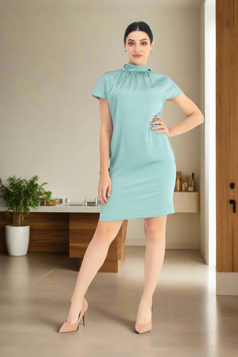 Lined Shift Dress with Back Drop-Collar and Tie