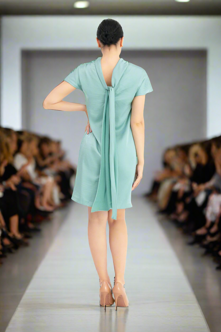 Lined Shift Dress with Back Drop-Collar and Tie