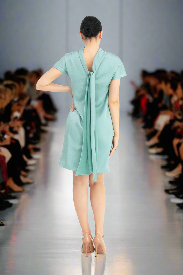 Lined Shift Dress with Back Drop-Collar and Tie