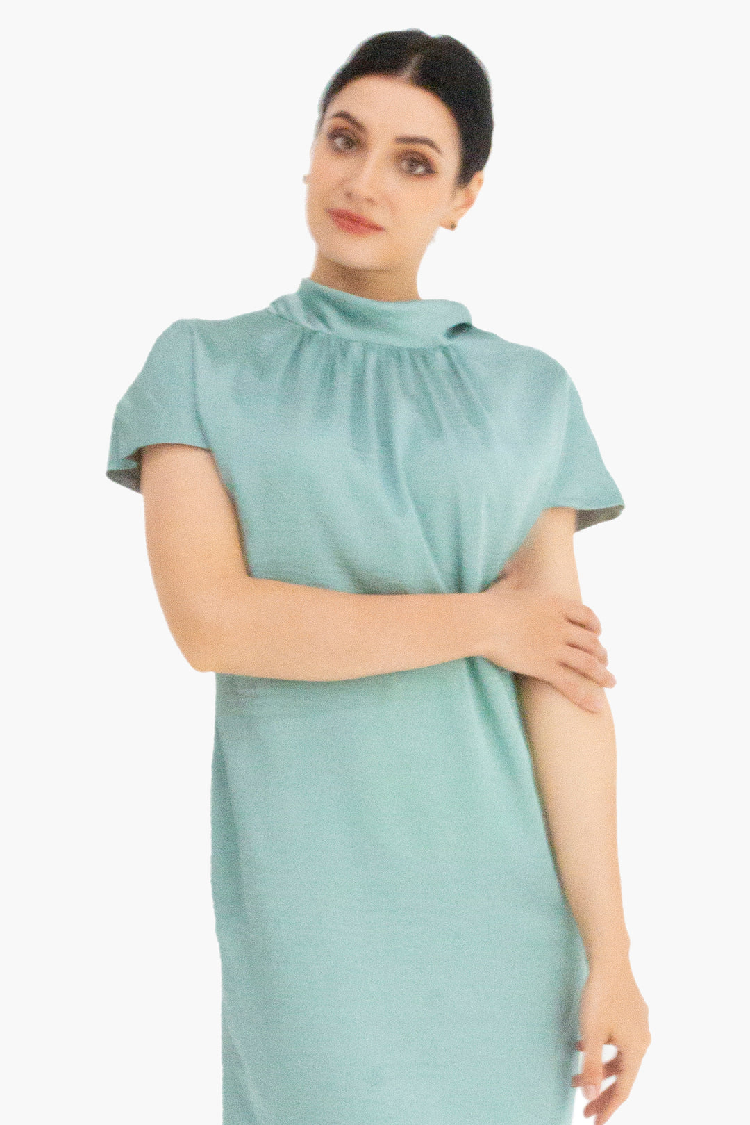 Lined Shift Dress with Back Drop-Collar and Tie