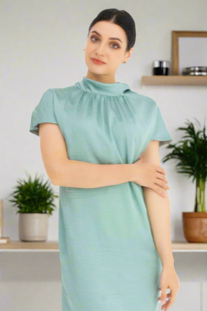 Lined Shift Dress with Back Drop-Collar and Tie