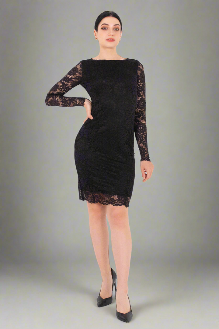 Pencil lace dress-Black