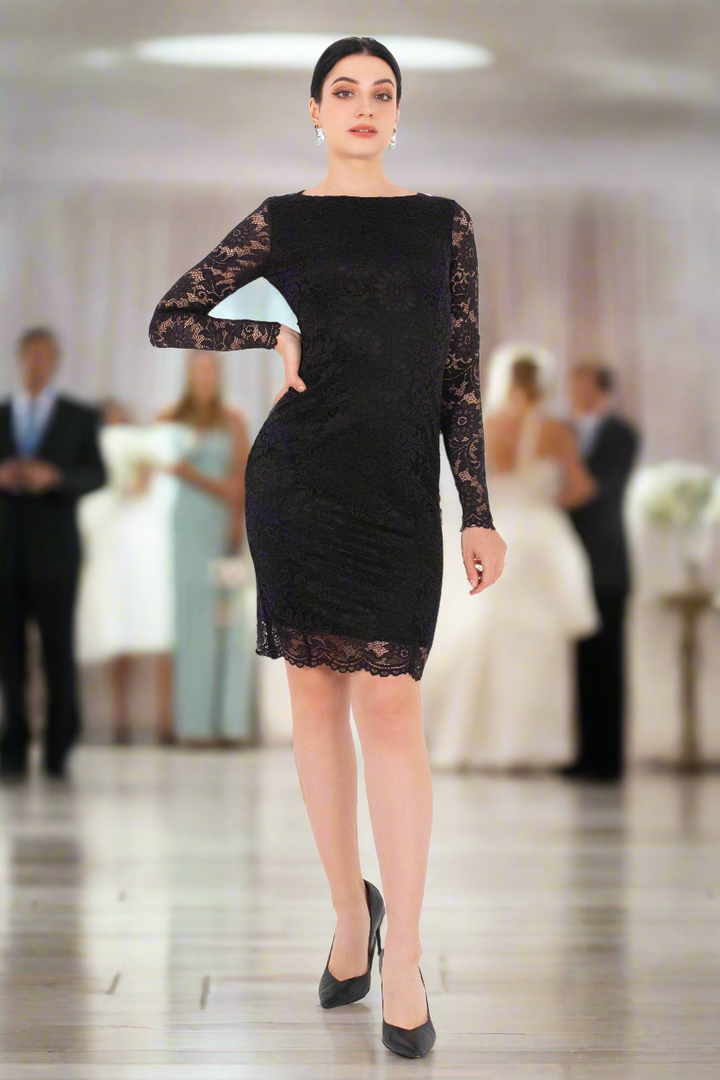 Pencil lace dress-Black