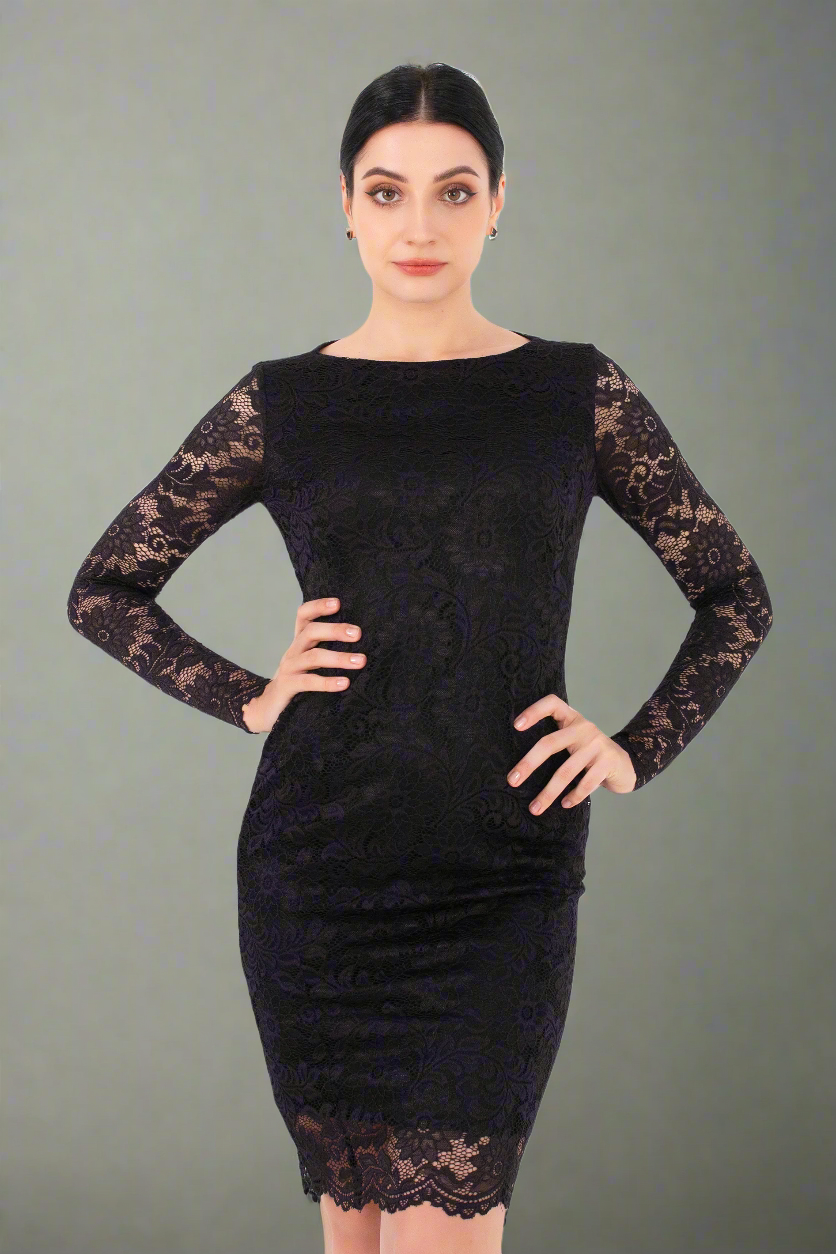 Pencil lace dress-Black