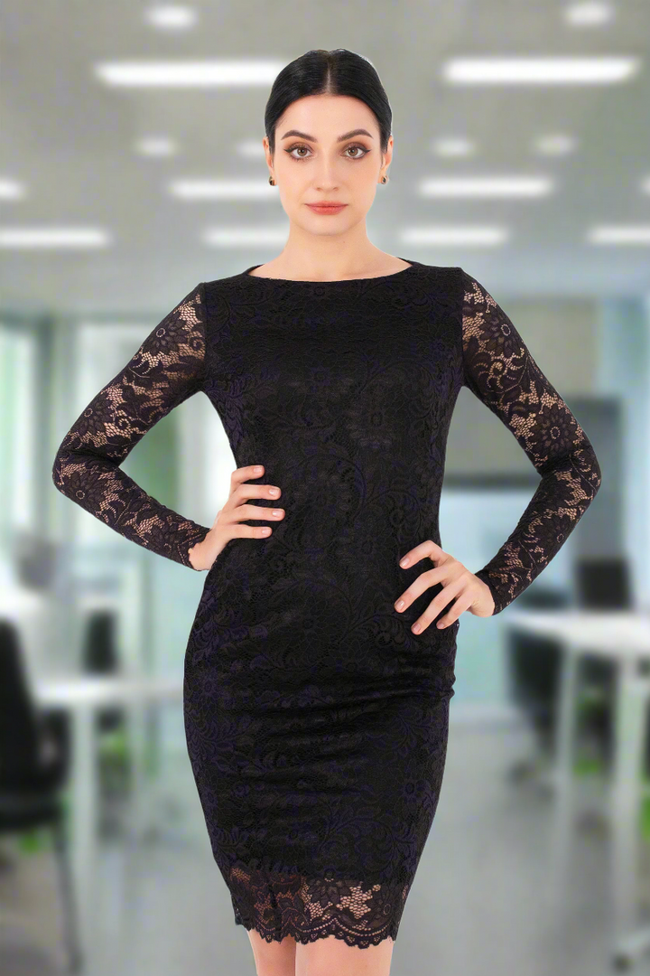 Pencil lace dress-Black