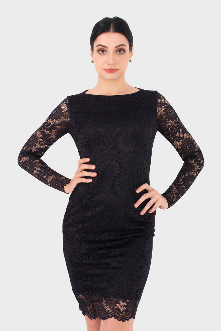 Pencil lace dress-Black
