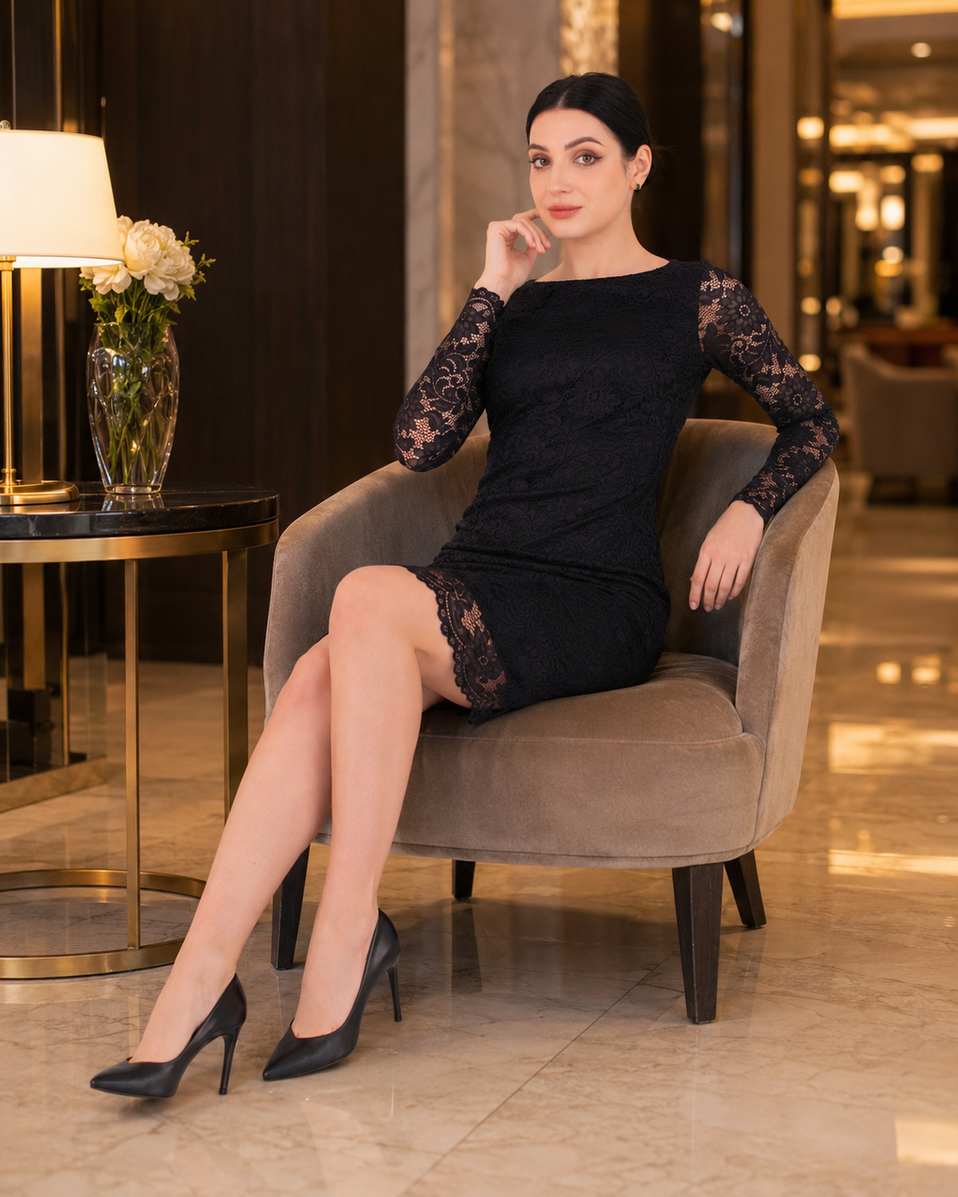 Black pencil lace dress