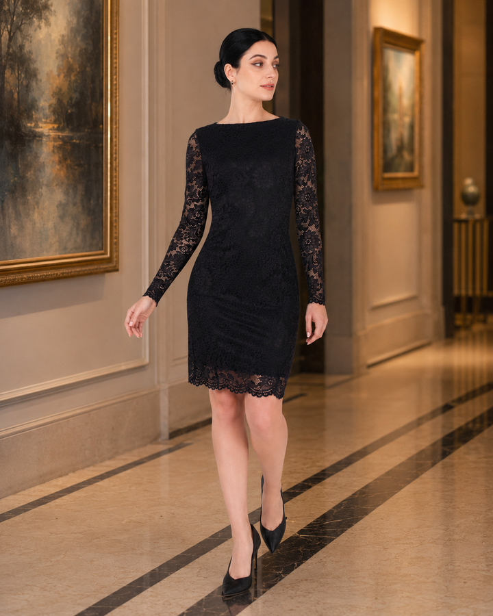 Black pencil lace dress