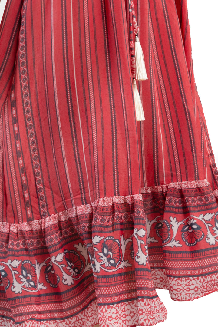 Sleeveless Stripe Printed Crepe Midi Dress