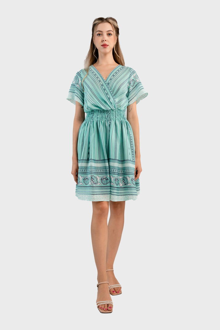 Stripe Printed Crepe Midi Dress-Light green