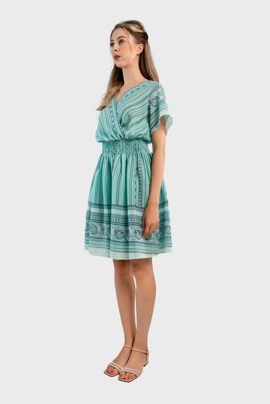 Stripe Printed Crepe Midi Dress-Light green