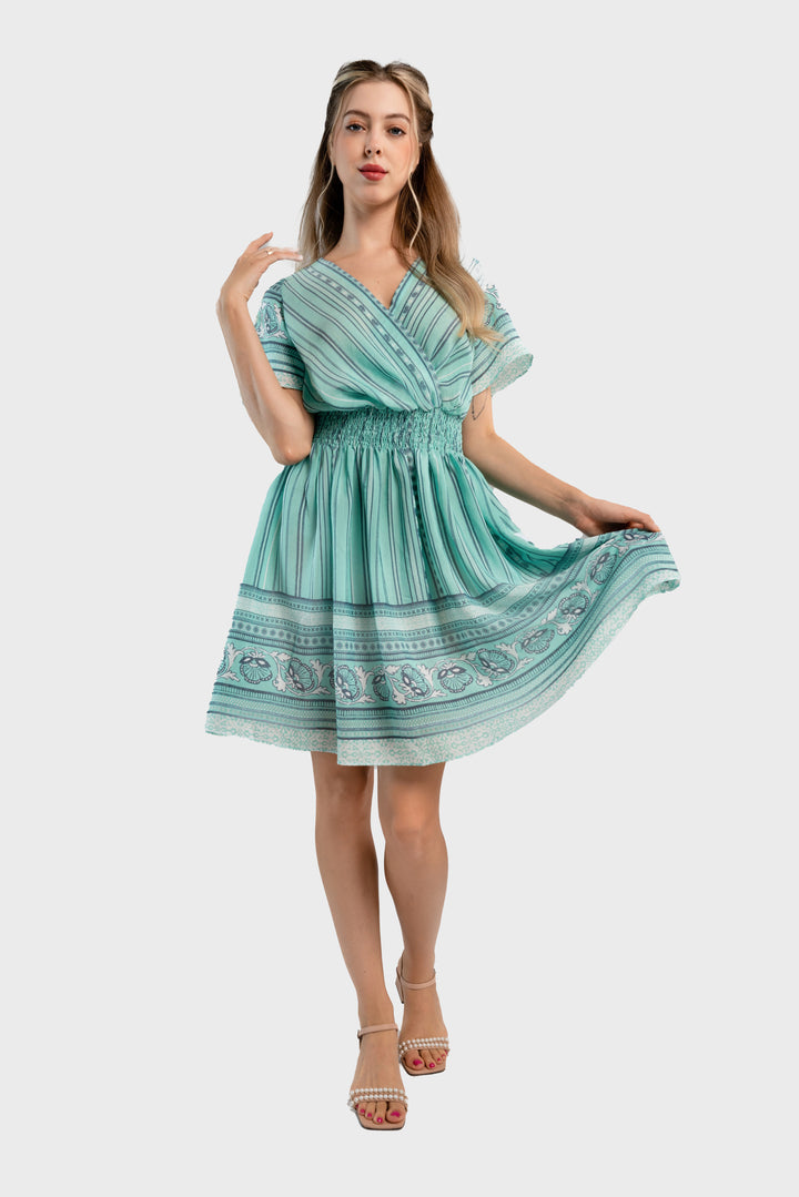 Stripe Printed Crepe Midi Dress-Light green