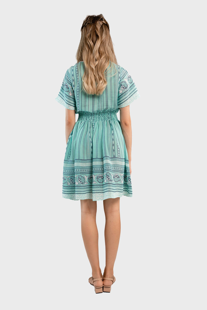 Stripe Printed Crepe Midi Dress-Light green