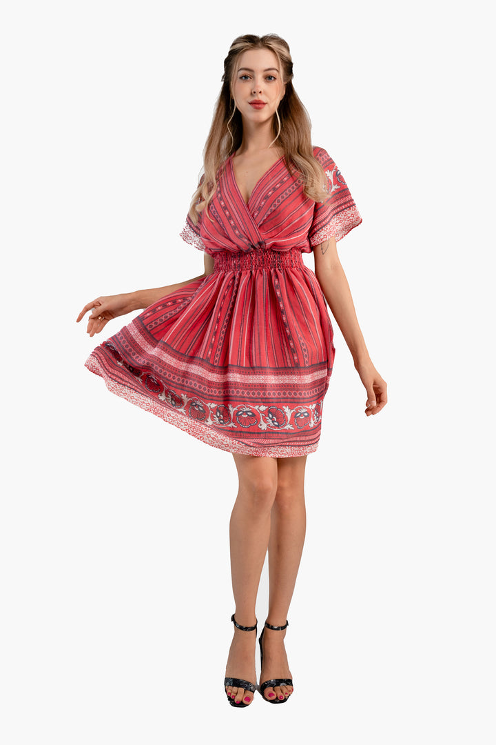 Stripe Printed Crepe Midi Dress