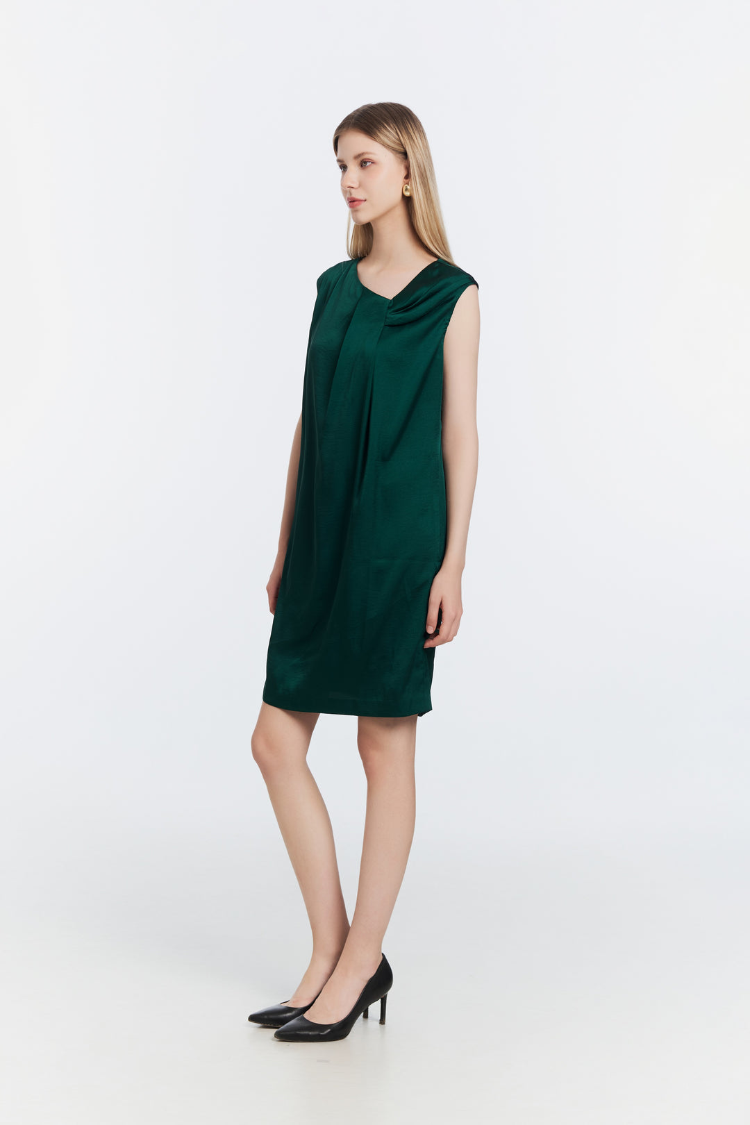 Satin shif dress-Green