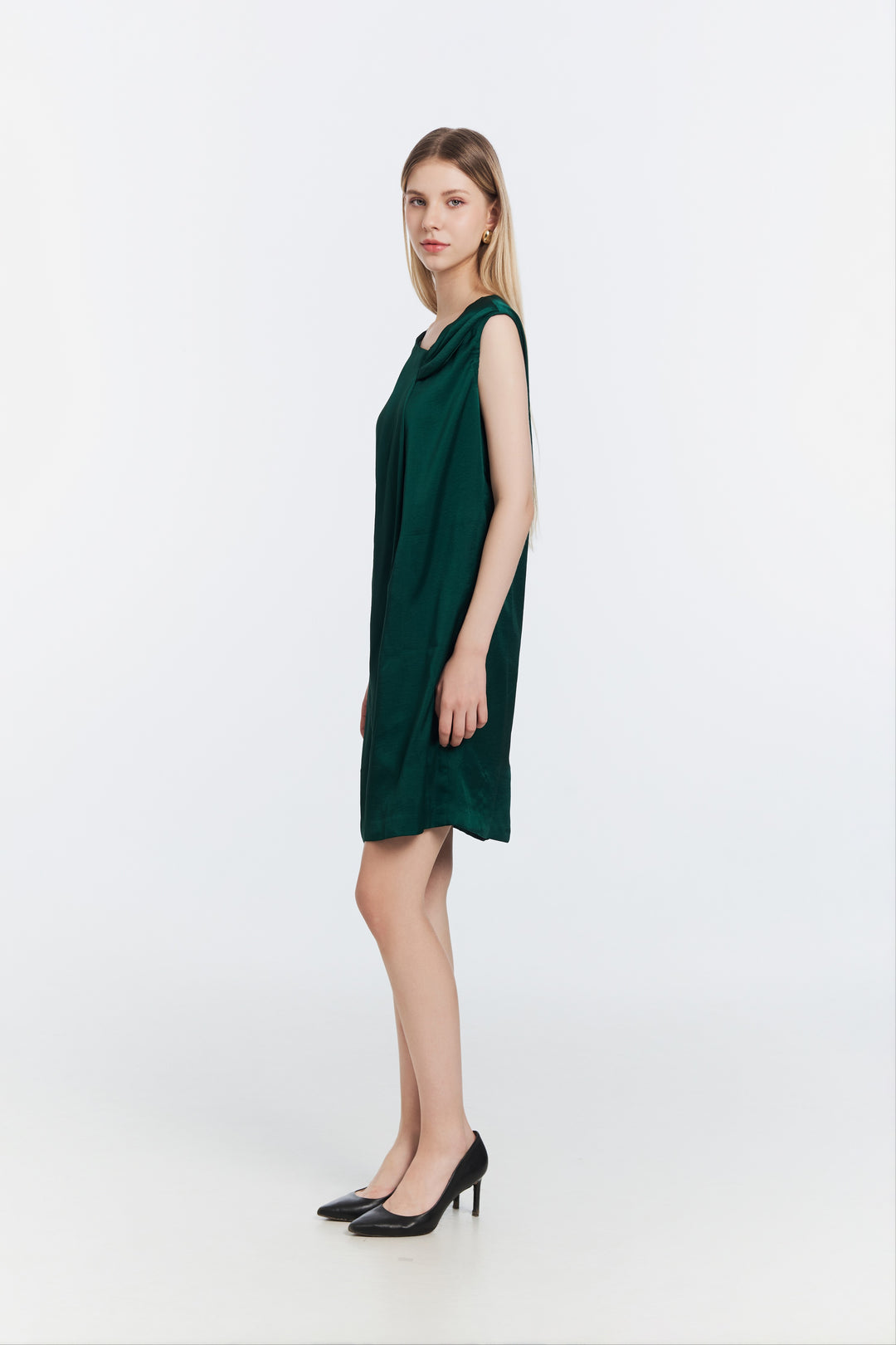 Satin shif dress-Green