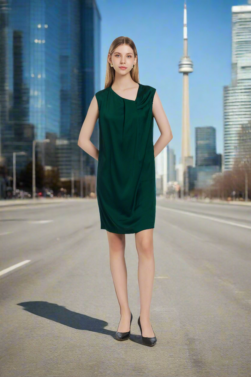 Satin shif dress-Green