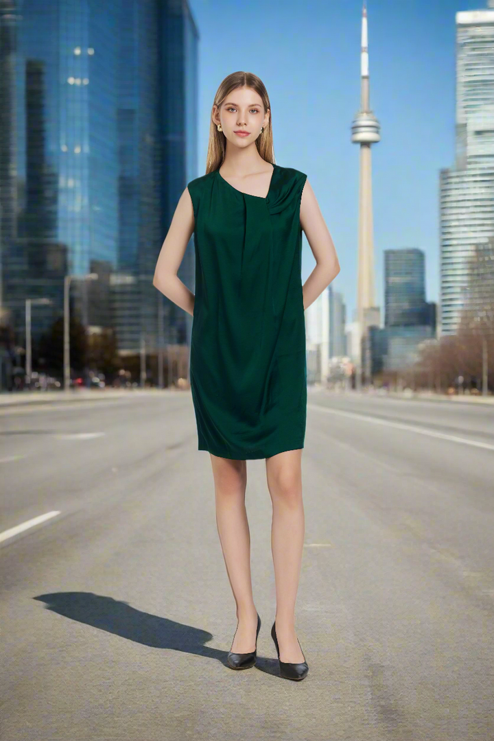 Satin shif dress-Green